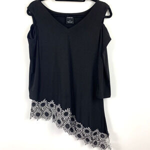 Cartise Woman's Top Black cold shoulder asymmetrical floral hem Size Medium